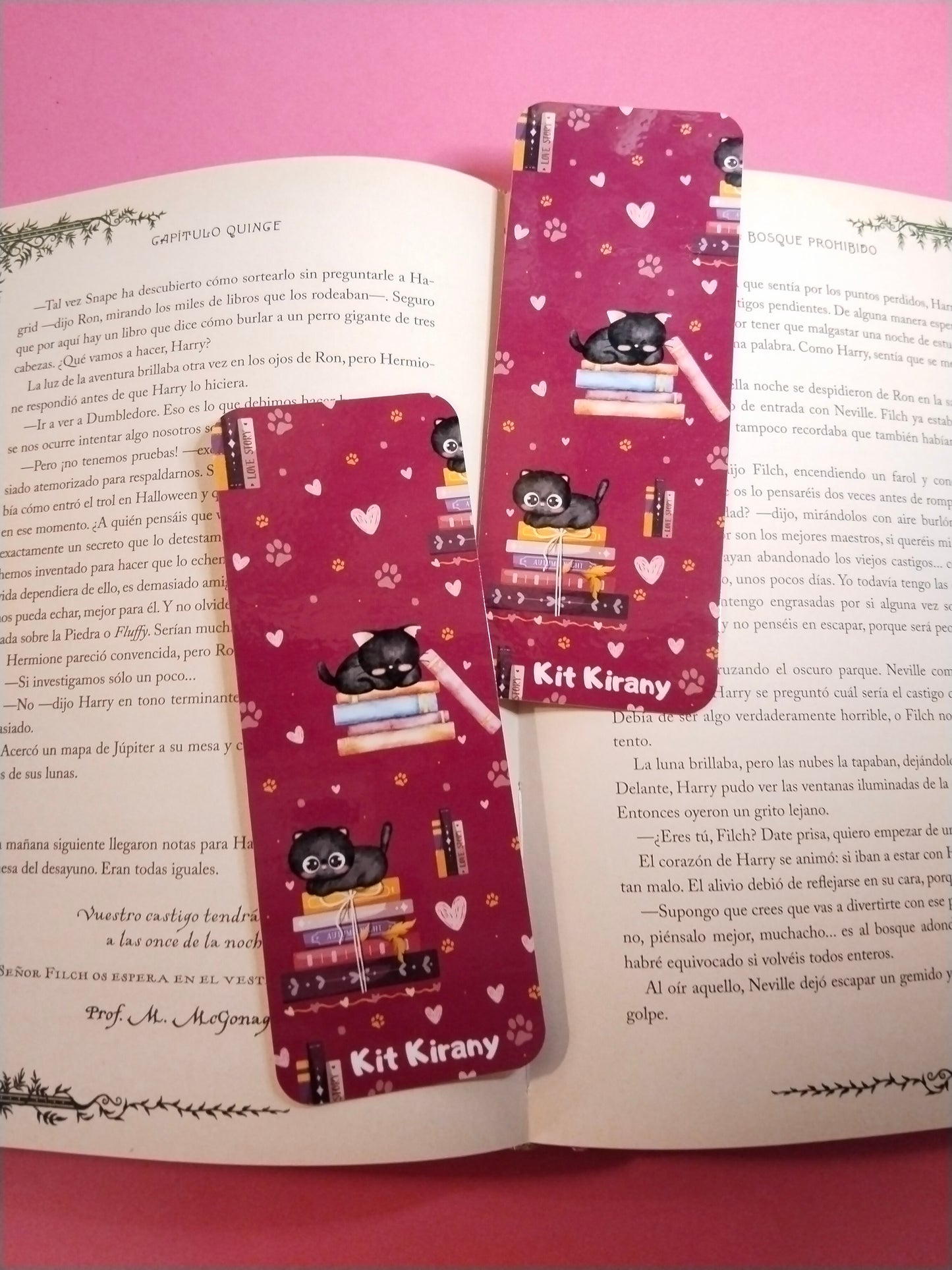 Marcapáginas gatito entre libros