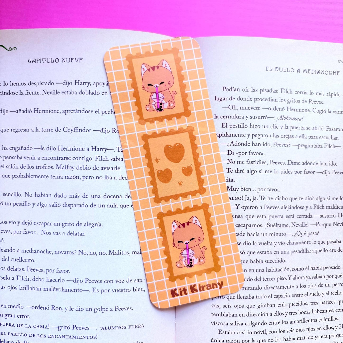 Marcapáginas Kawaii gatito con té helado