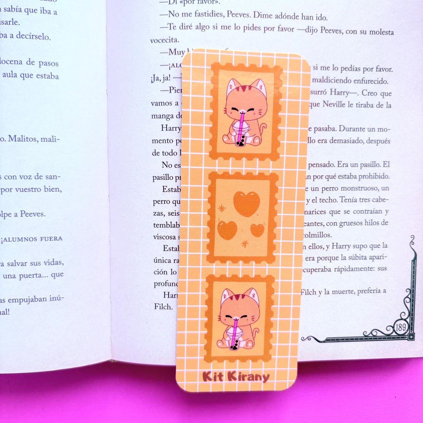 Marcapáginas Kawaii gatito con té helado