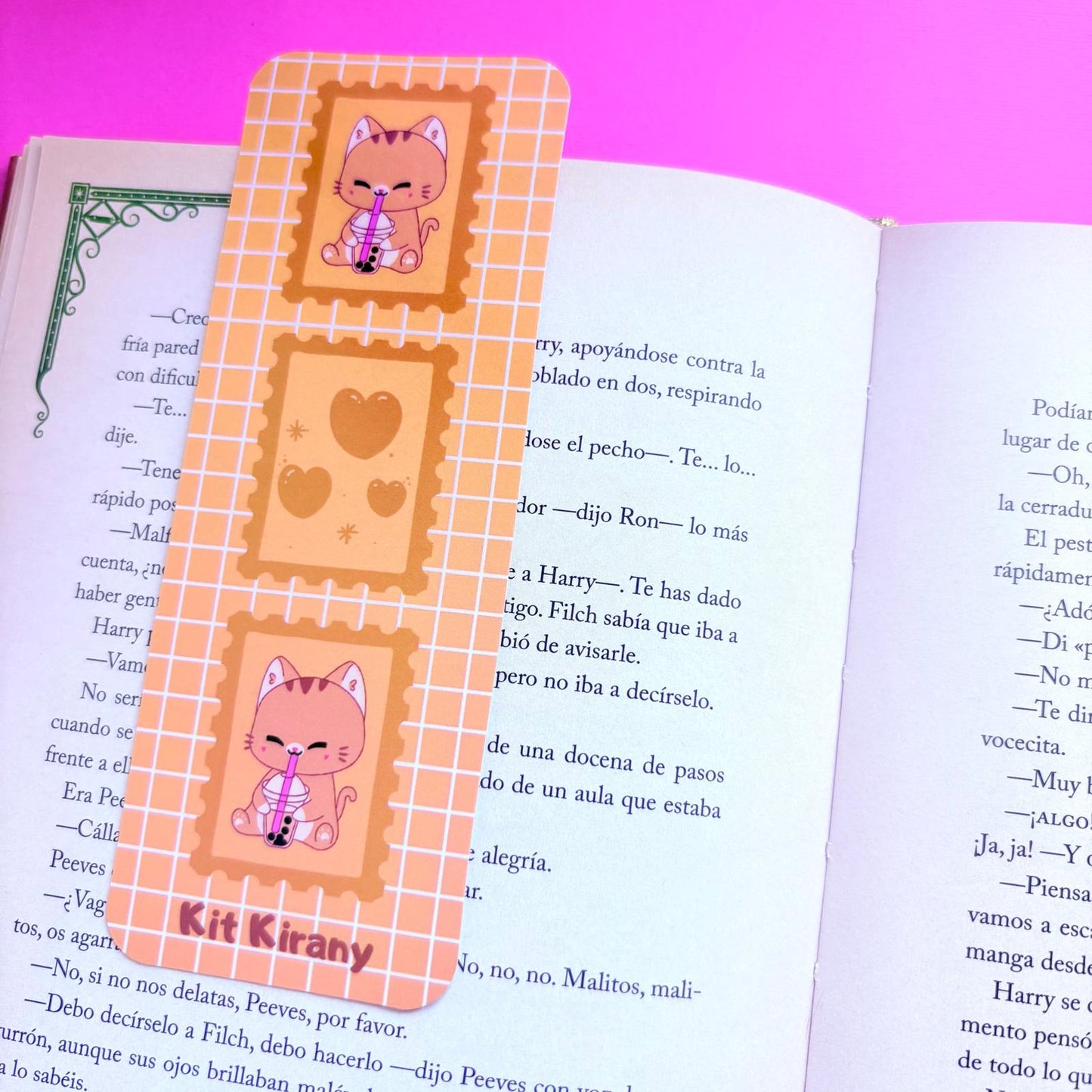 Marcapáginas Kawaii gatito con té helado