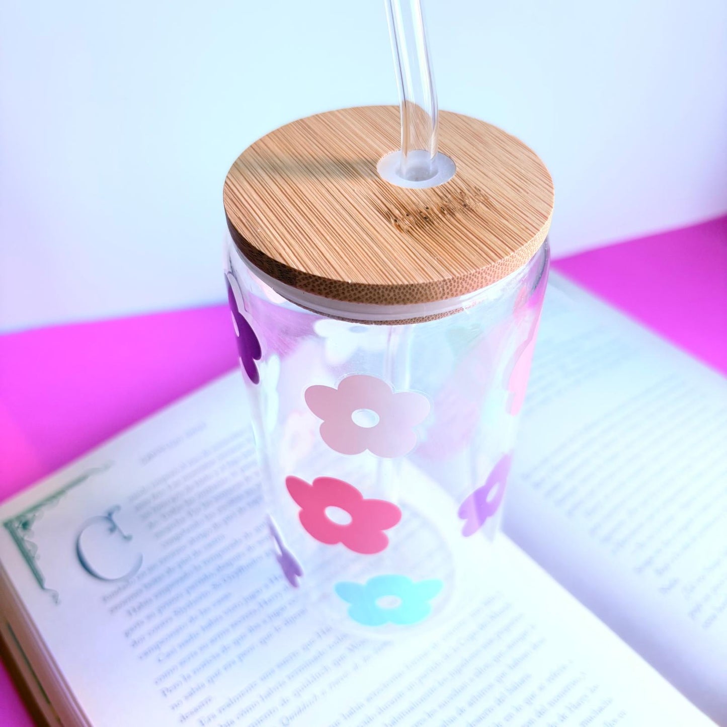 Vaso de cristal flores de colores