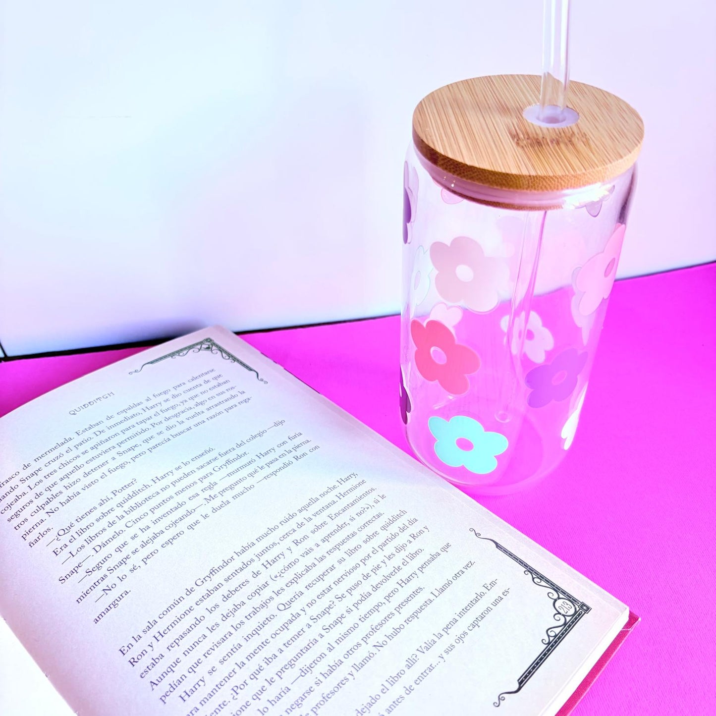 Vaso de cristal flores de colores