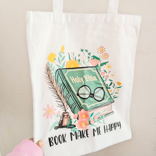 Bolsa de tela book make me happy