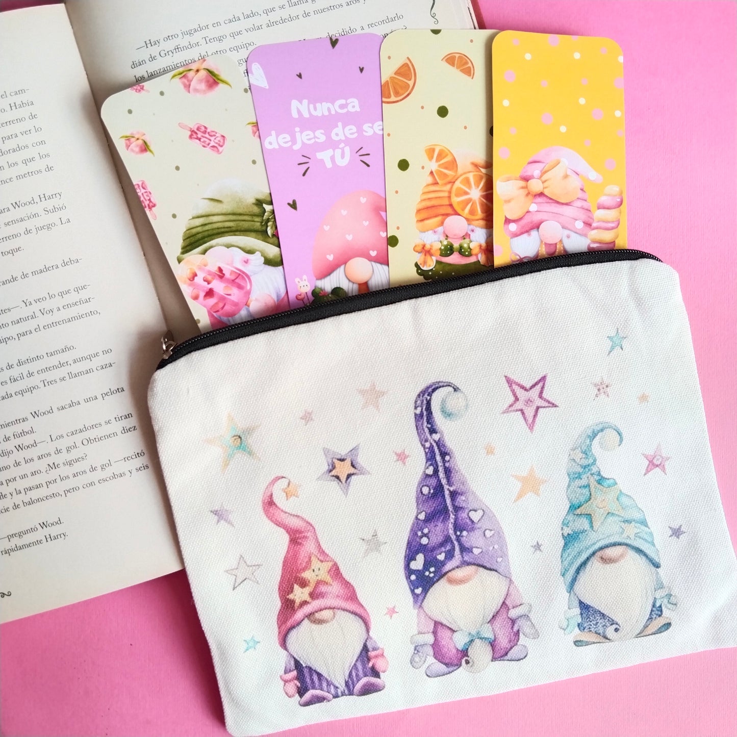 Mini bolsa de tela Gnomos felices
