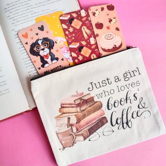 Mini bolsa de tela book´s & coffee