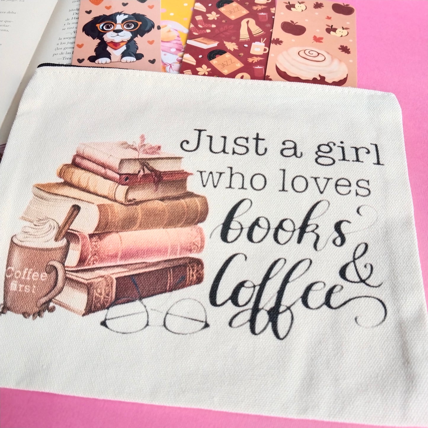 Mini bolsa de tela book´s & coffee