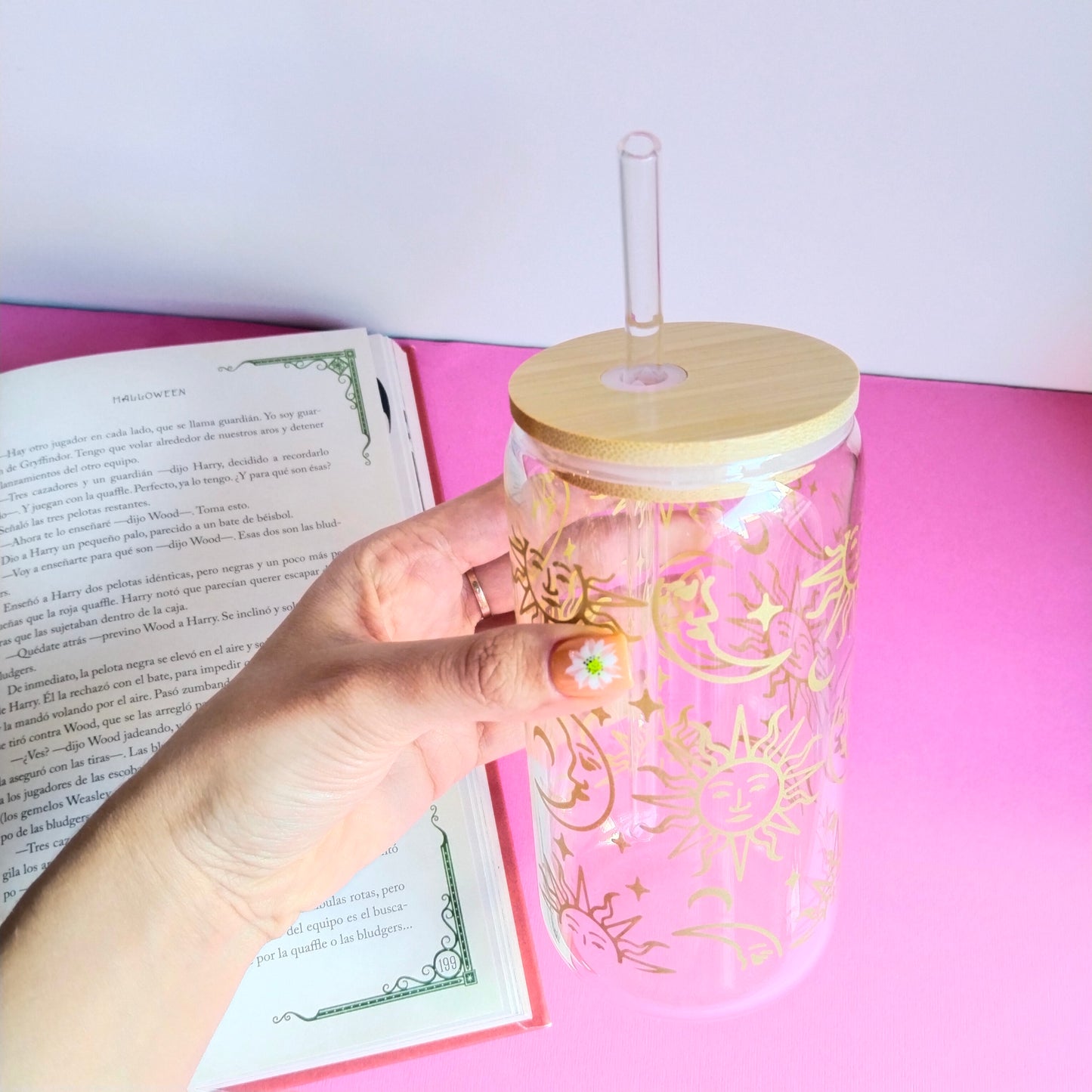 Vaso de cristal sol y luna