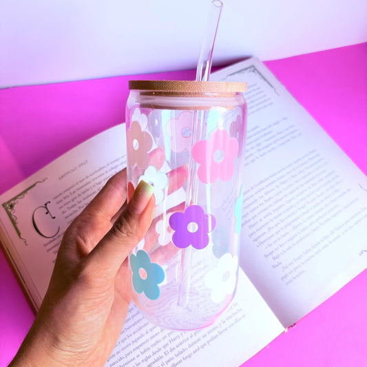 Vaso de cristal flores de colores